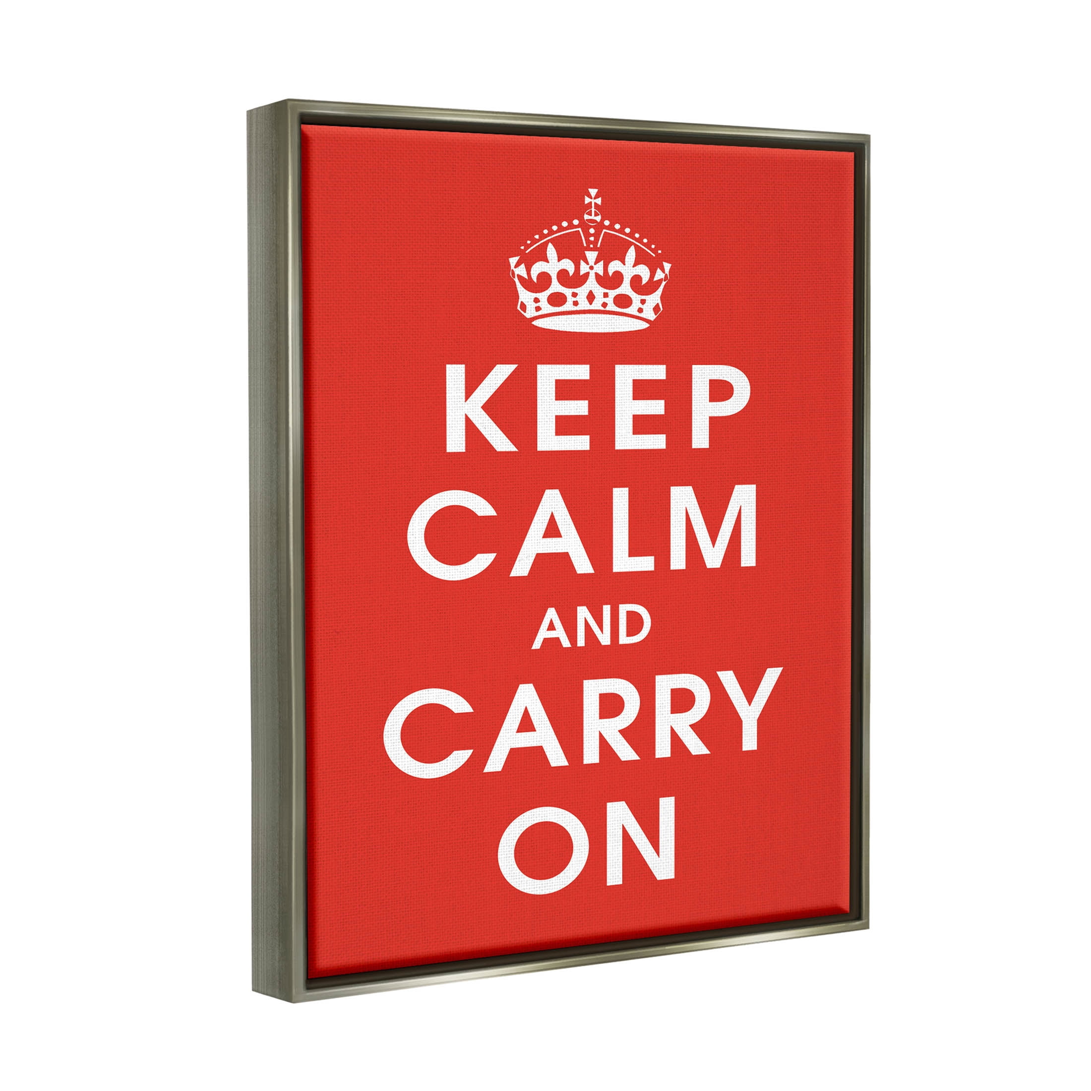 Keep Calm And Carry On Red Phrase Inspirational Graphic Art Luster Gray Framed Art Print Wall Art