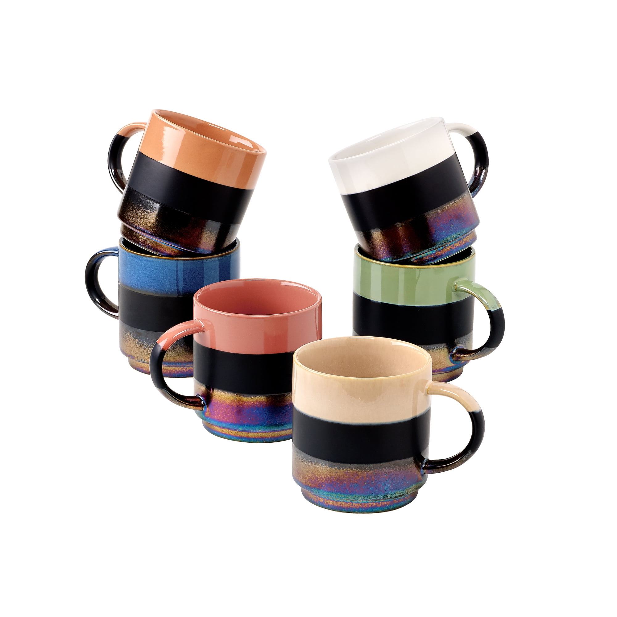 Over and Back Set of 6 MultiColored Salonga Mugs