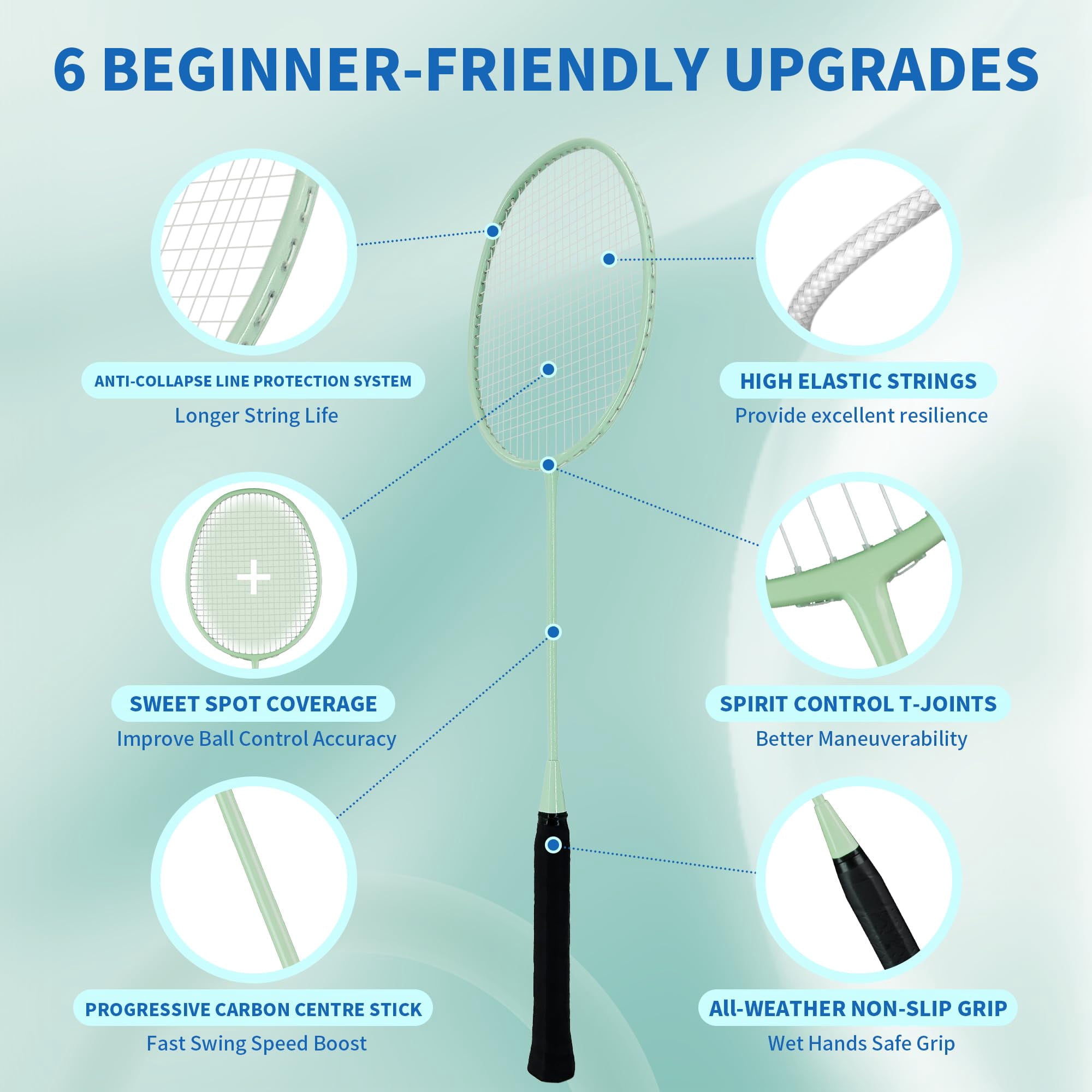Professional Badminton Rackets Set Of 4 - Carbon Fiber  6 Shuttlecocks 4 Grips & Bag For Backyard Games | 90g Lightweight