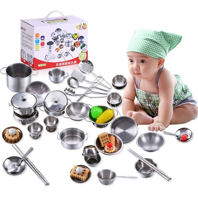 Fdit Boys and Girls Kitchen Toys Stainless Steel Cookware Pan Toys Set for Children, Kitchen Toys for Children, Cookware Cooking Toys Set for Children