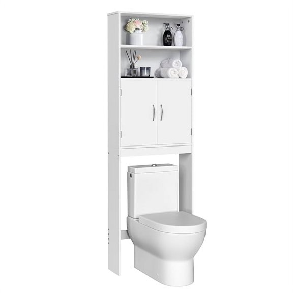 Yaheetech Free-Standing Over-the-Toilet Storage with Double Doors and 2 Open Shelves for Bathroom, White