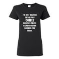 thumbnail image 1 of Ladies I'm Just Waiting Coffee Good Evil Drinks Funny T-Shirt Tee, 1 of 2