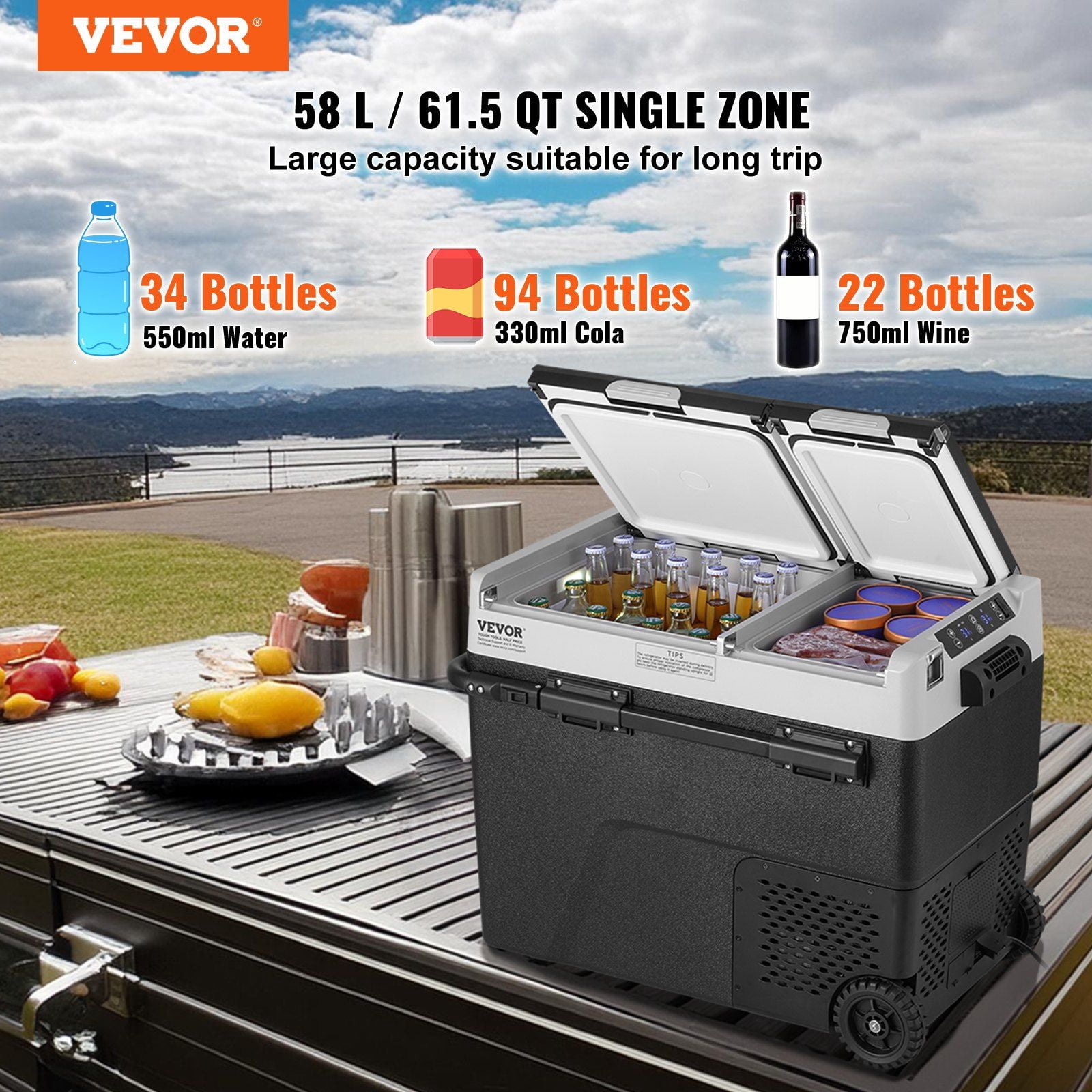 Portable Car Refrigerator, 12 Volt Dual Zone Freezer, 58QT/55L Compressor Cooler