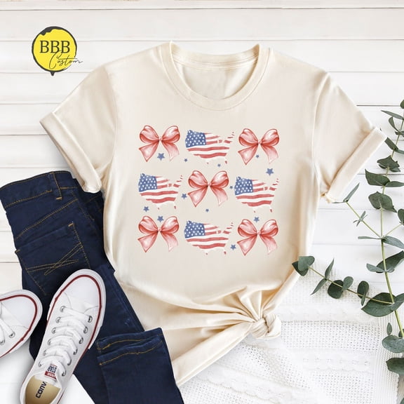 Coquette American Flag Bow Shirt: 4Th Of July Tee TSHIRT All Size S-5XL