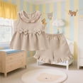 thumbnail image 5 of Zpanxa Girls 2 Piece Outfits Solid Color Round Neck Sleeveless Bow Detail Top with Ruffle Hem Shorts Set 3-4 Years, 5 of 5