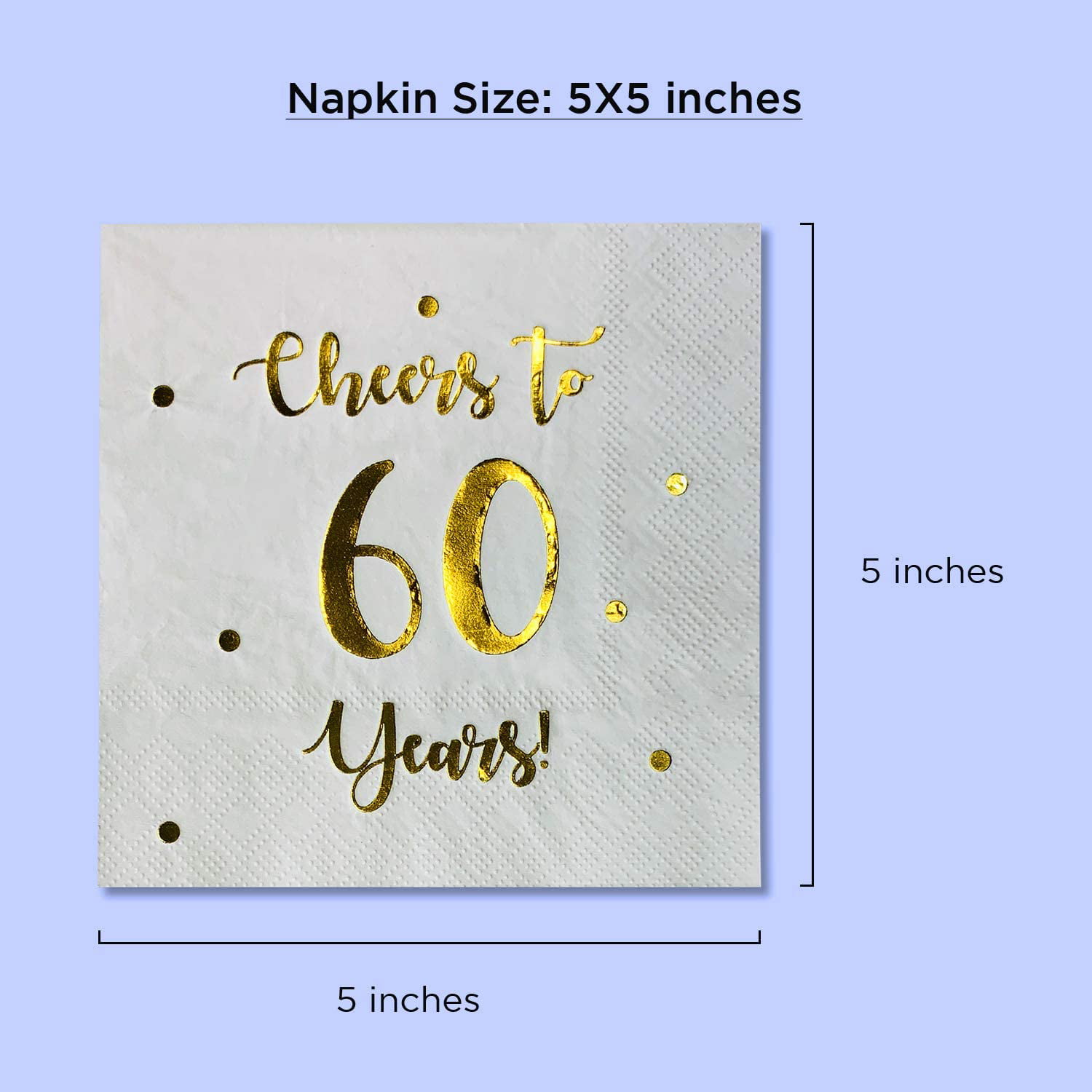 5 x 5 inch folded Happy 60th Birthday Decorations for Men and Women and Wedding Anniversary Party Decorations 50-Pack 3-Ply Napkins Cheers to 60 Years Cocktail Napkins Black 