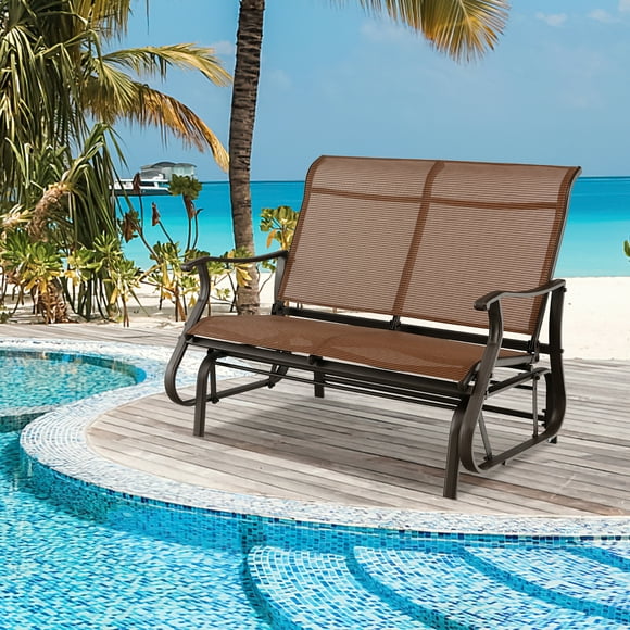 Costway 2-Person Patio Swing Glider Bench Loveseat Rocking Chair High Back Deck