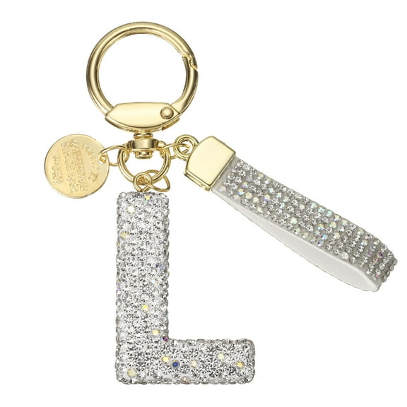 Uxcell Initial Letter Keychain, Cute Sparkly Rhinestone Key Chain Alphabet Charm for Women Car Keys Backpack Handbags Bag Purse, White (Letter L)