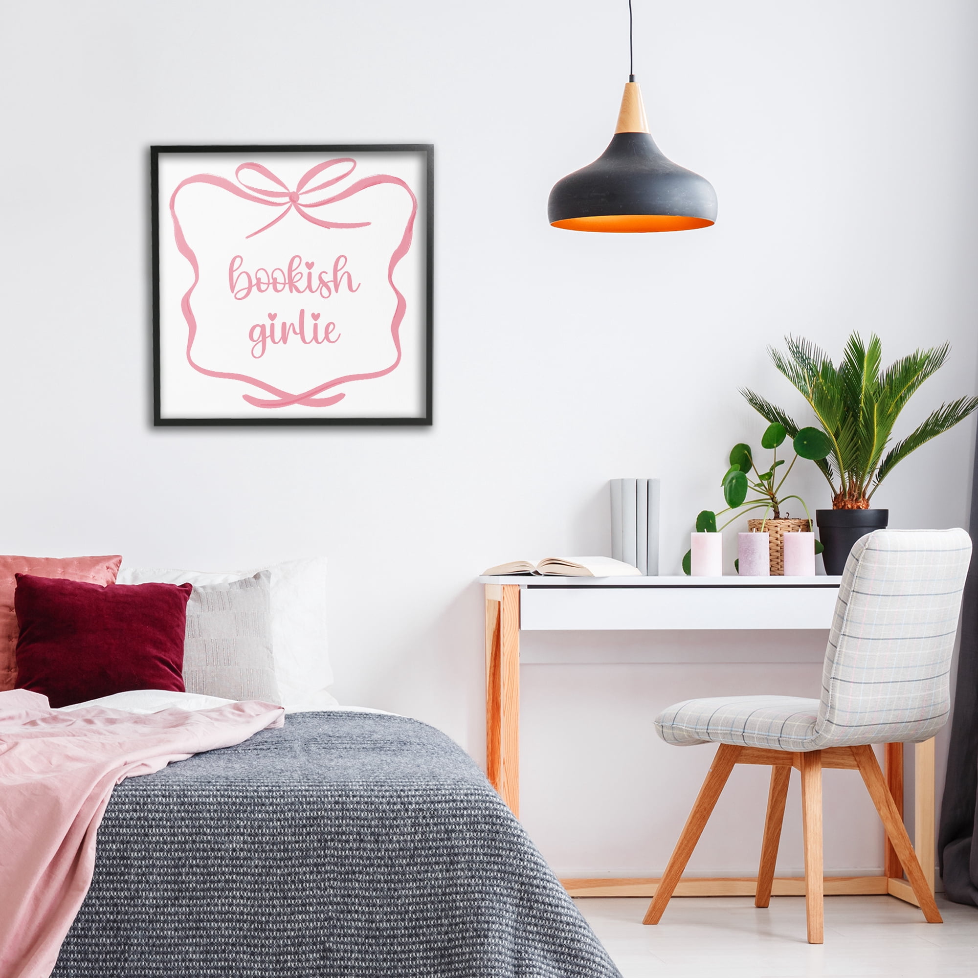 Stupell Industries Bookish Girlie with Bow Black Framed Giclee Art, design by Lucille Price