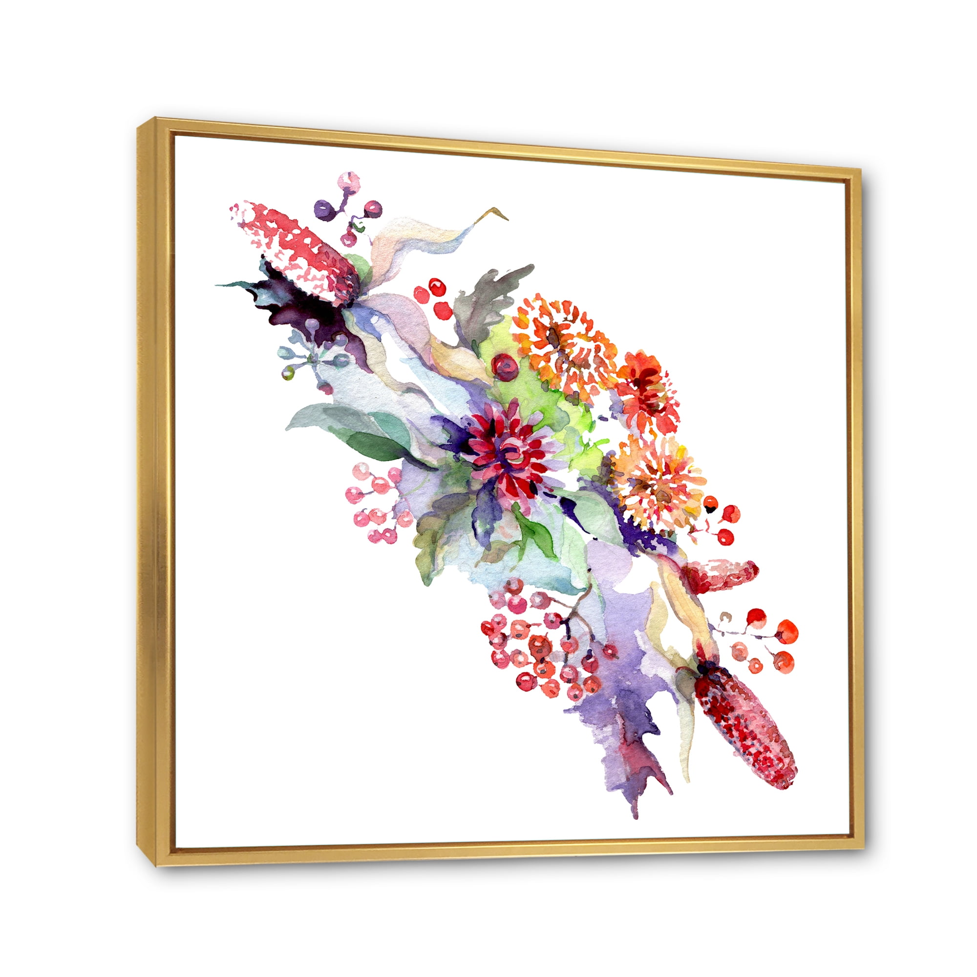 Designart 'Bouquet With Berries and Wildglowers' Traditional Framed Canvas Wall Art Print