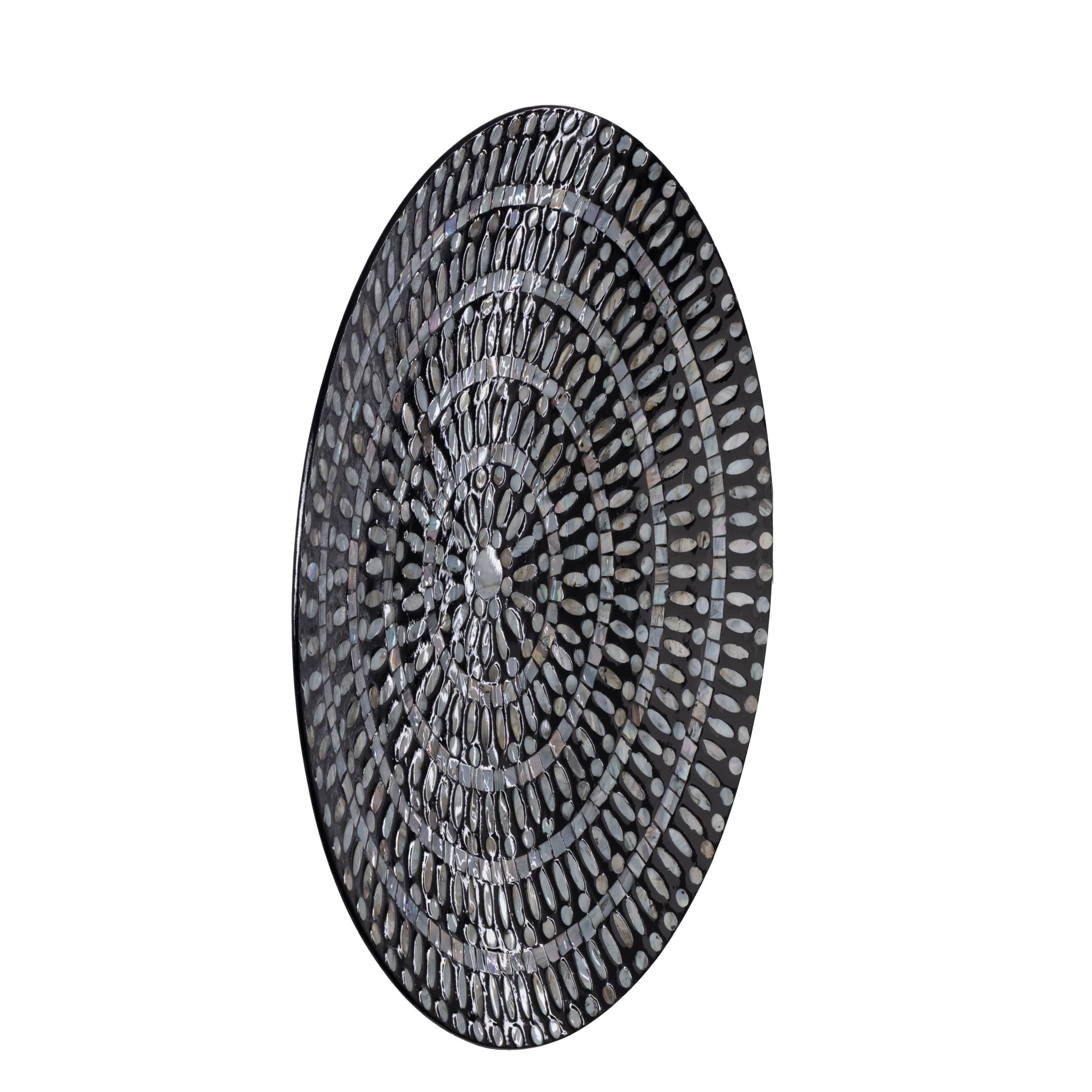 DecMode Black Mother of Pearl Shell Handmade Mosaic Plate Wall Decor with Beige and Gray Accents