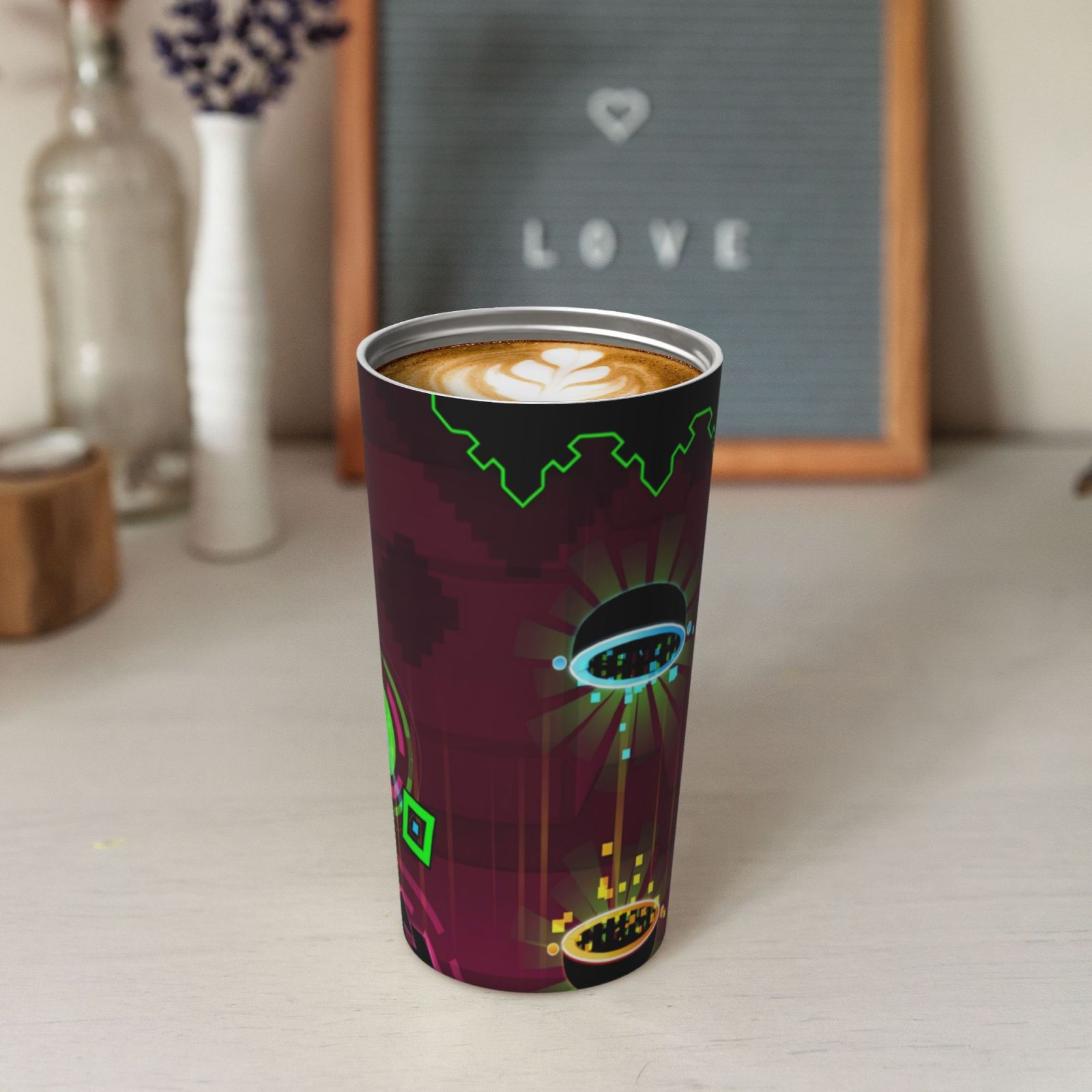 Luyuia Geometry Dash Print Travel Coffee Mug, Leak-proof Insulated 