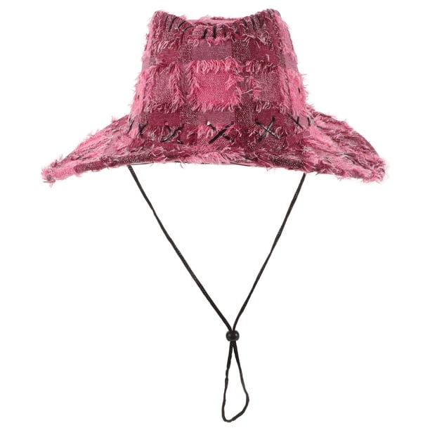Sombrero vaquero rosa de moda para mujer, de ala ancha, para senderismo, pesca y actividades al aire libre. Un sombrero de verano elegante y funcional.