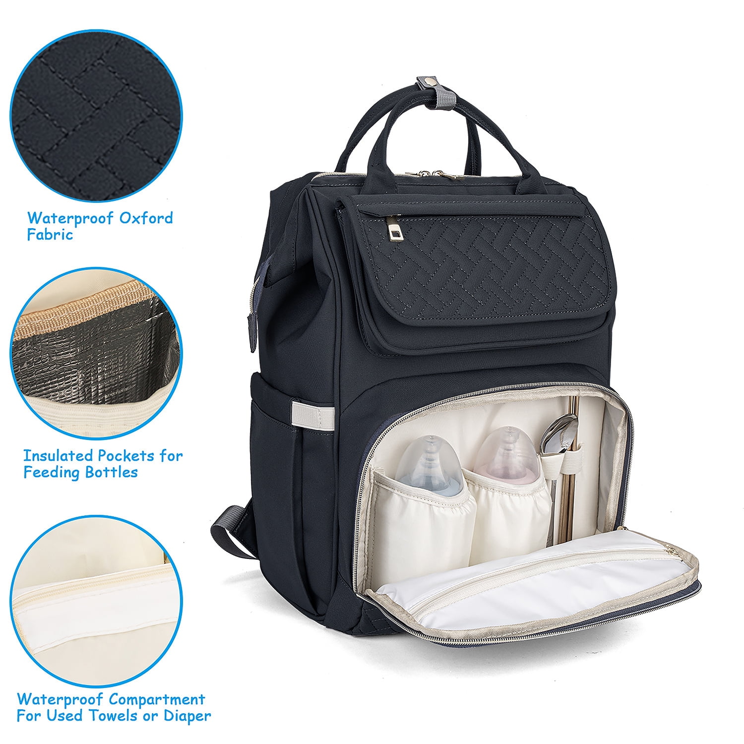 Baby Diaper Bag Backpack Tote Backpack Stroller Hanging Bag Travel Nappy Bag with USB Charging Port for Outdoor Working Mommy Bag(Black)