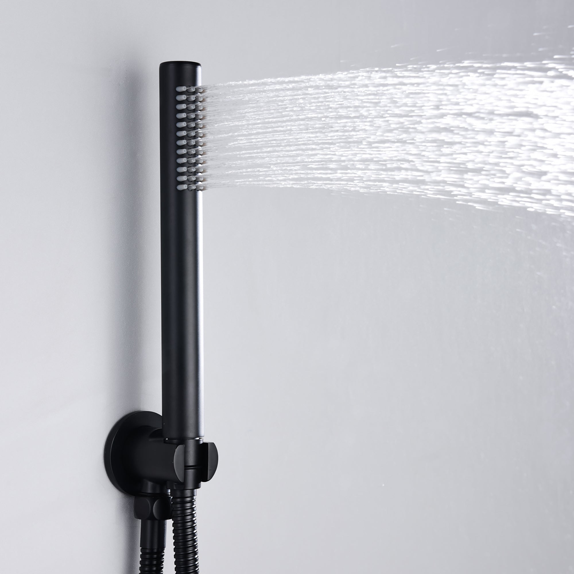 Matte Black Wall Mount Bathtub Faucet with Hand Shower Diverter,Waterfall Spout