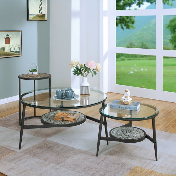 Ephraim 2-Shelf Metal 3-Piece Nesting Table Set, Gray