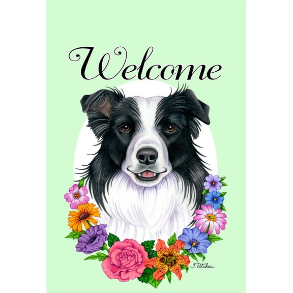 Border Collie - Best of Breed Welcome Flowers Garden Flags
