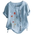 thumbnail image 2 of CEHVOM Chemise Décontractée d'Été pour Femmes Col Rond Manches Courtes Imprimé Floral Ample, 2 of 4