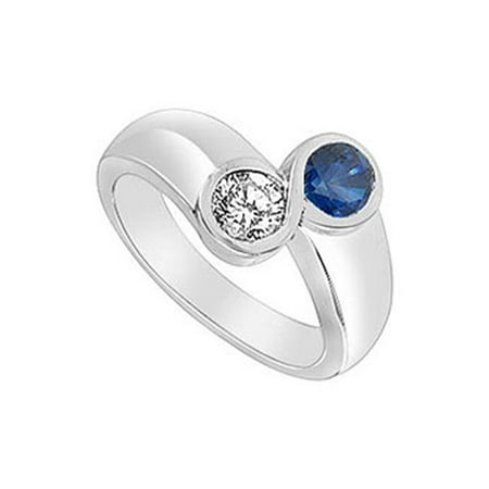 FineJewelryVault UBUF160W14CZS-118 Diffuse Sapphire and Cubic Zirconia Ring : 14K White Gold - 1. 00 CT TGW - Size: 7