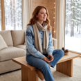 thumbnail image 6 of Women's Crew Neck Button Down Cardigan Sweater Fair Isle Snowflake Pattern Soft Knit Color Block Outerwear for Fall Winter, 6 of 7