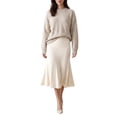 thumbnail image 2 of INSPIRE CHIC Womens Maxi Skirt Ribbed Knit Fishtail Elastic Waistd Bodycon Stretchy Soft Elegant Fall Winter Sweater Skirts Small Apricot, 2 of 6