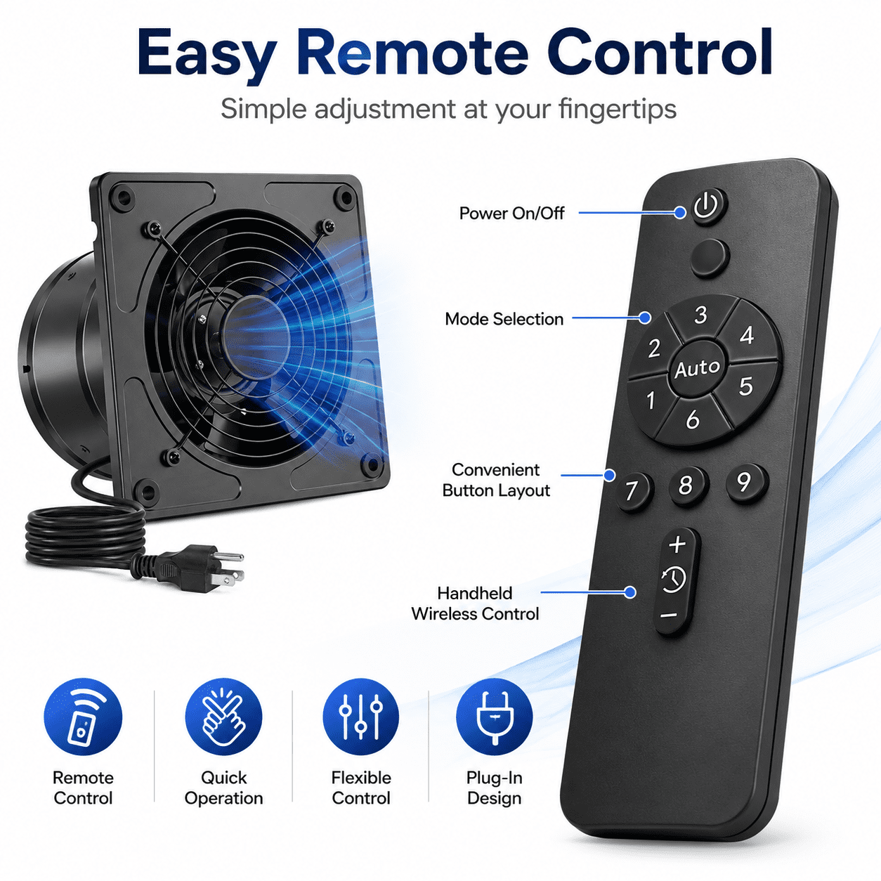 AIDEL 6 Inch Kitchen Exhaust Fan with Remote Control, 9-Speed EC Motor Inline Ventilation Fan with Timer, Low Noise Air Extractor for Kitchen, Bathroom, Attic and Indoor Venting