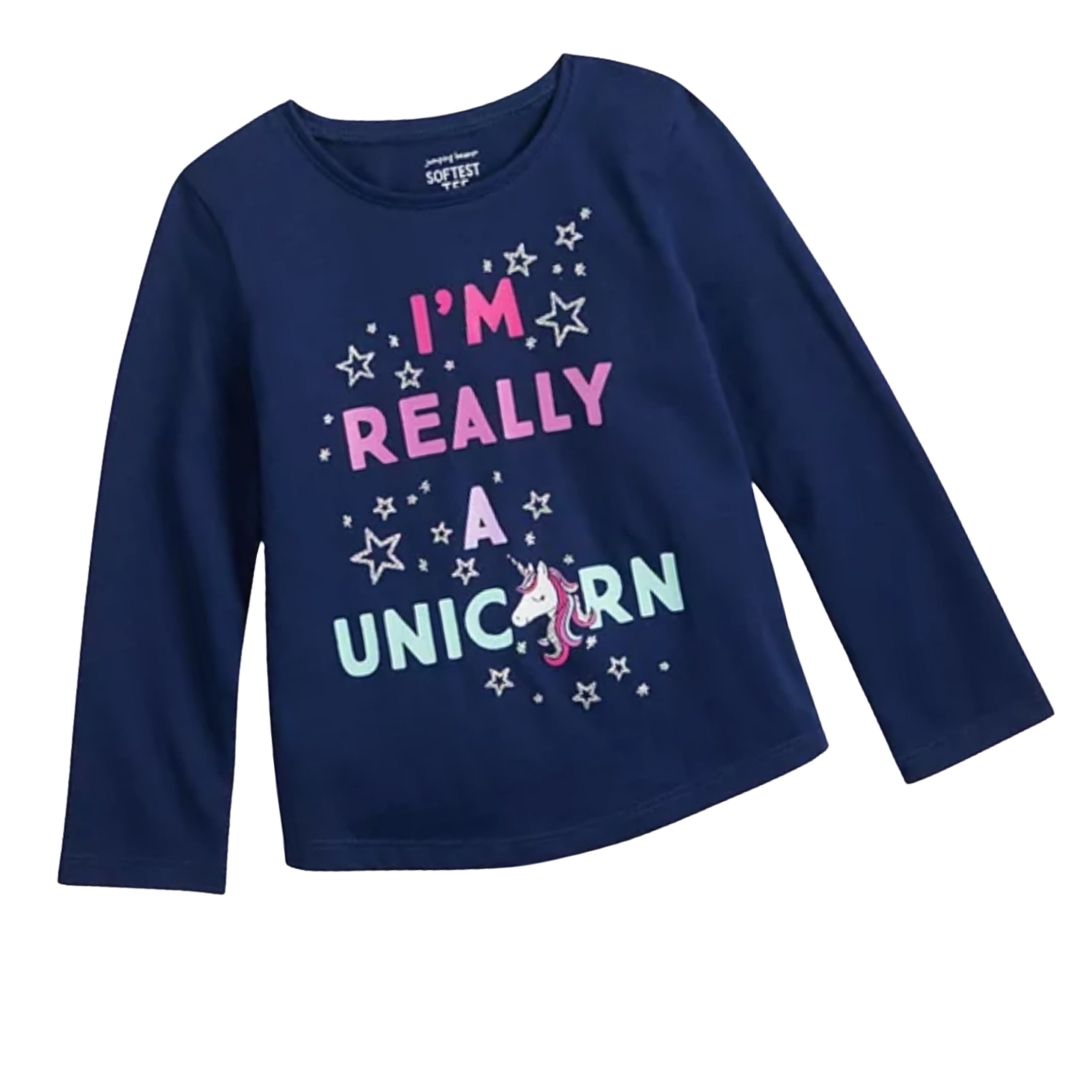 Jumping Beans Toddler Girl's Unicorn Long Sleeve Shirttail Tee Navy 12M &  18M 