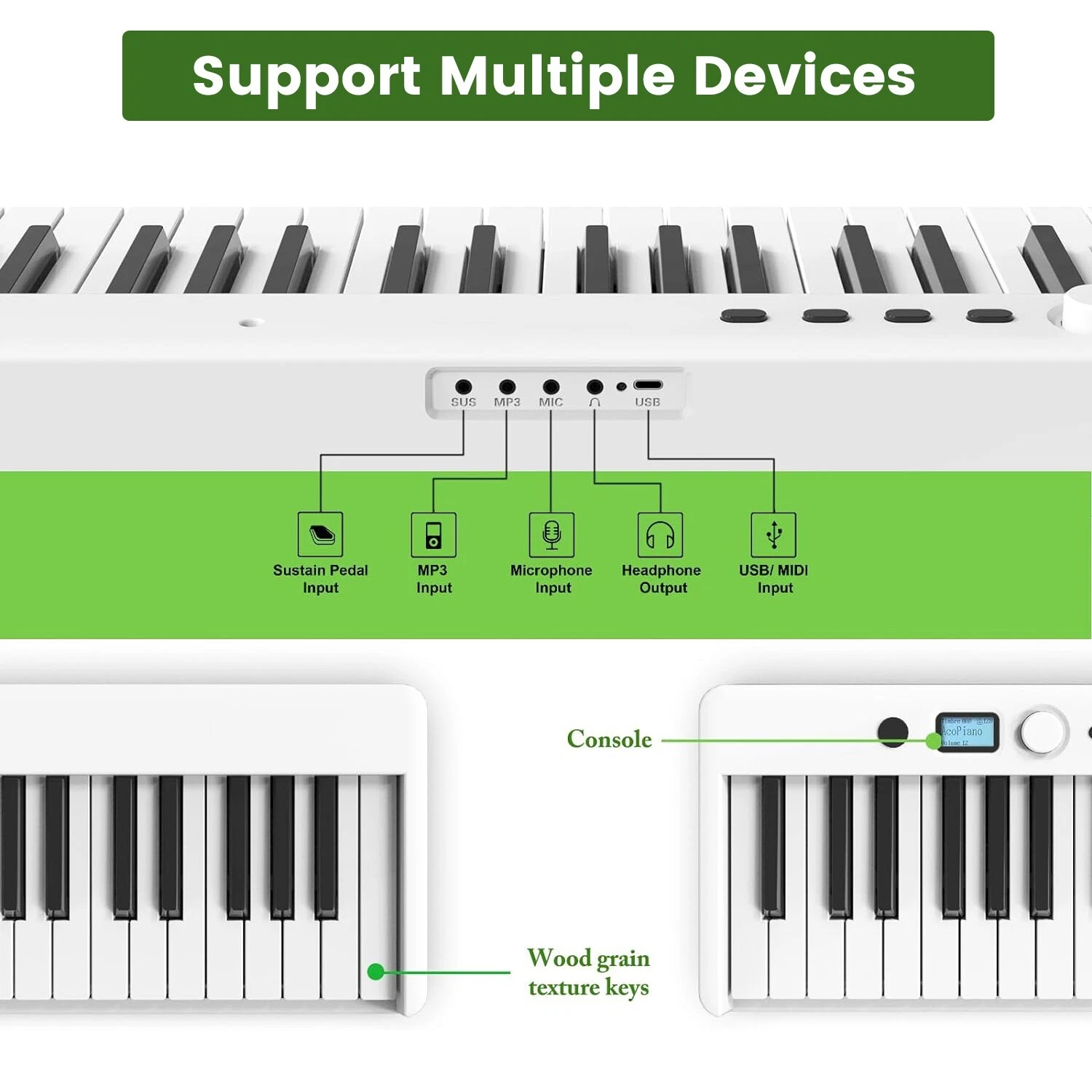 iMeshbean 88 Key Electric Piano Keyboard Foldable Semi Weighted Full Size Key w/Pedal & Bag, White