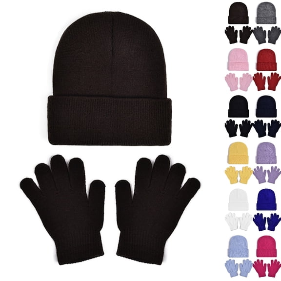 UJNDER Hat Gloves Sets Kid's Winter Knitted Beanie with Lined Mittens for Cold Weather Cozy Warm Cap and Gloves Set for Boys Girls