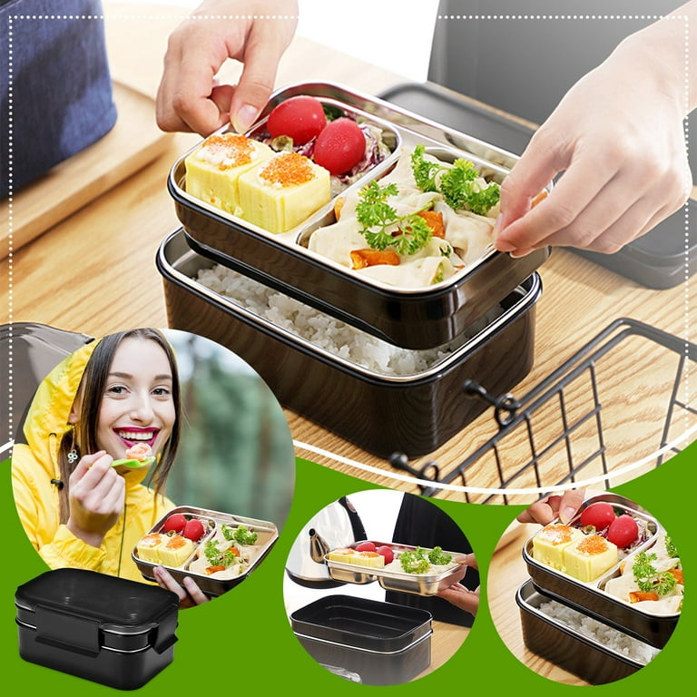 Exclusivo Mezcla Microwavable Bento Lunch Box for Kids and Adults, 4  Compartments Stackable BPA-Free Food Containers with Spoon and Fork for