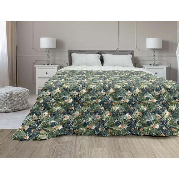 Green Down Alternative Comforter, Hand Drawn Style Grass Pattern Abstract Simplistic Environmental Growth Eco, Microfiber Quilt for All Season, 5 Sizes, Lime Green Emerald, by Ambesonne
