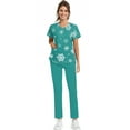 thumbnail image 5 of Wutalume Women's Festive Healthcare Scrub Set, Christmas Pattern Short Sleeve Top and Work Pants, Medical Work Uniform,Mint Green 2XL, 5 of 6