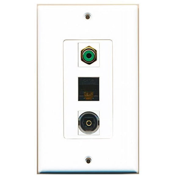 RiteAV - 1 Port RCA Green and 1 Port Toslink and 1 Port Cat6 Ethernet Black Decorative Wall Plate Decorative