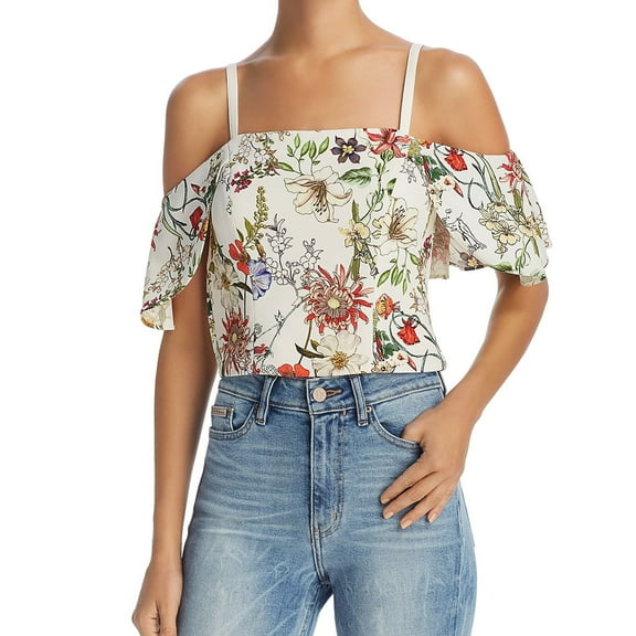 Parker Womens Floral Print Cold Shoulder Blouse, Multicoloured, Medium