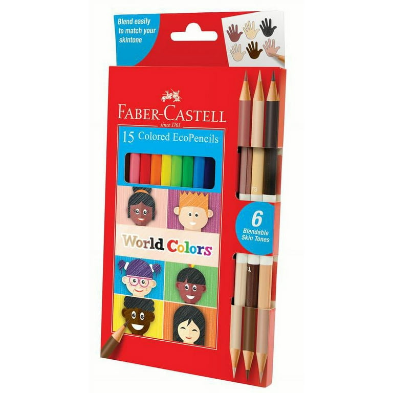 Faber-Castell World Colors Colored Pencils for Kids, 15 Count - Includes 3  Duo Tone Skin Shades 