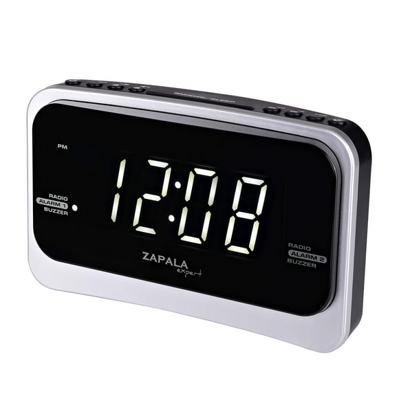ZAPALA expert Radio despertador para dormitorio, 2 alarmas Pantalla LED grande Enchufe Radio reloj FM digital básico simple con puerto de carga USB, volumen ajustable, regulable, repetición para niños