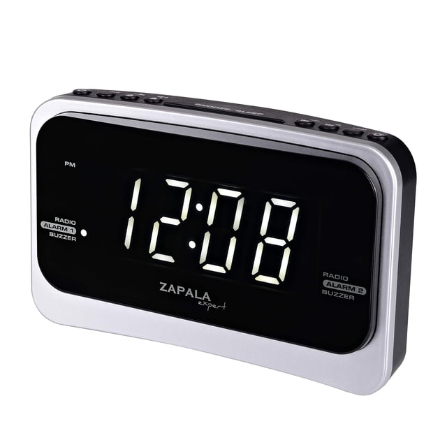 ZAPALA expert Radio despertador para dormitorio, 2 alarmas Pantalla LED grande Enchufe Radio reloj FM digital básico simple con puerto de carga USB, volumen ajustable, regulable, repetición para niños