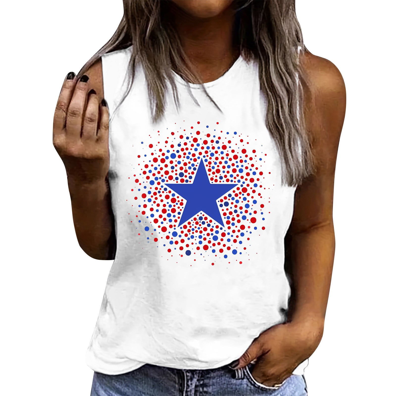 American Flag Sunglasses Graphic Tank Top - Women's Patriotic Sleeveless Shirt For 4th Of July