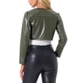 thumbnail image 3 of CHAQUETAS CORTAS DE CUERO PU INSPIRE CHIC PARA MUJERES, CHAQUETA DE MANGA LARGA Y FRONTAL ABIERTO XL Verde Ejército, 3 of 6