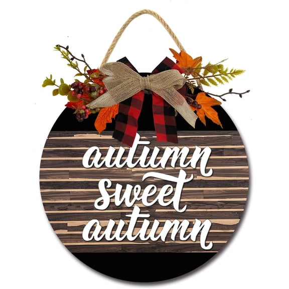 Eveokoki 11" Autumn Sweet Autumn Wooden Door Sign, Welcome Front Door Plaque Hanger Home Decoration for Farmhouse Office Coffee Shop,Hanging Sign Board with Hanging String for Home Decor