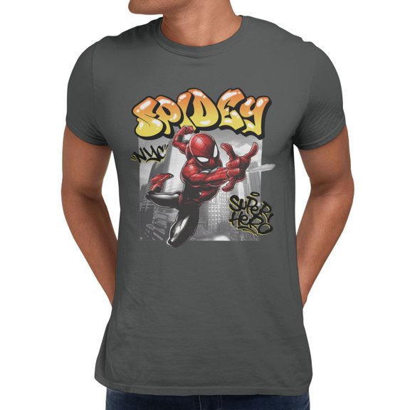 Marvel Spider-Man NYC Graffiti Superhero Men's T Shirt (Charcoal, S-XXXL)