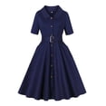 thumbnail image 1 of Ovzne Robes pour Femmes Robe Mode Femme Été Décontractée Col en V à Boutons Fermeture Éclair Manches Courtes Robe Unie Robe de Printemps Manches Courtes Liquidation, 1 of 7