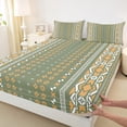 thumbnail image 3 of jejeloiu Ancient Bohemian Aztec Full Size Sheets,Geometric Floral Print Bed Sheets,Green Orange Sheet Sets For Men Women,Super Cozy Room Decor,4-Piece, 3 of 7