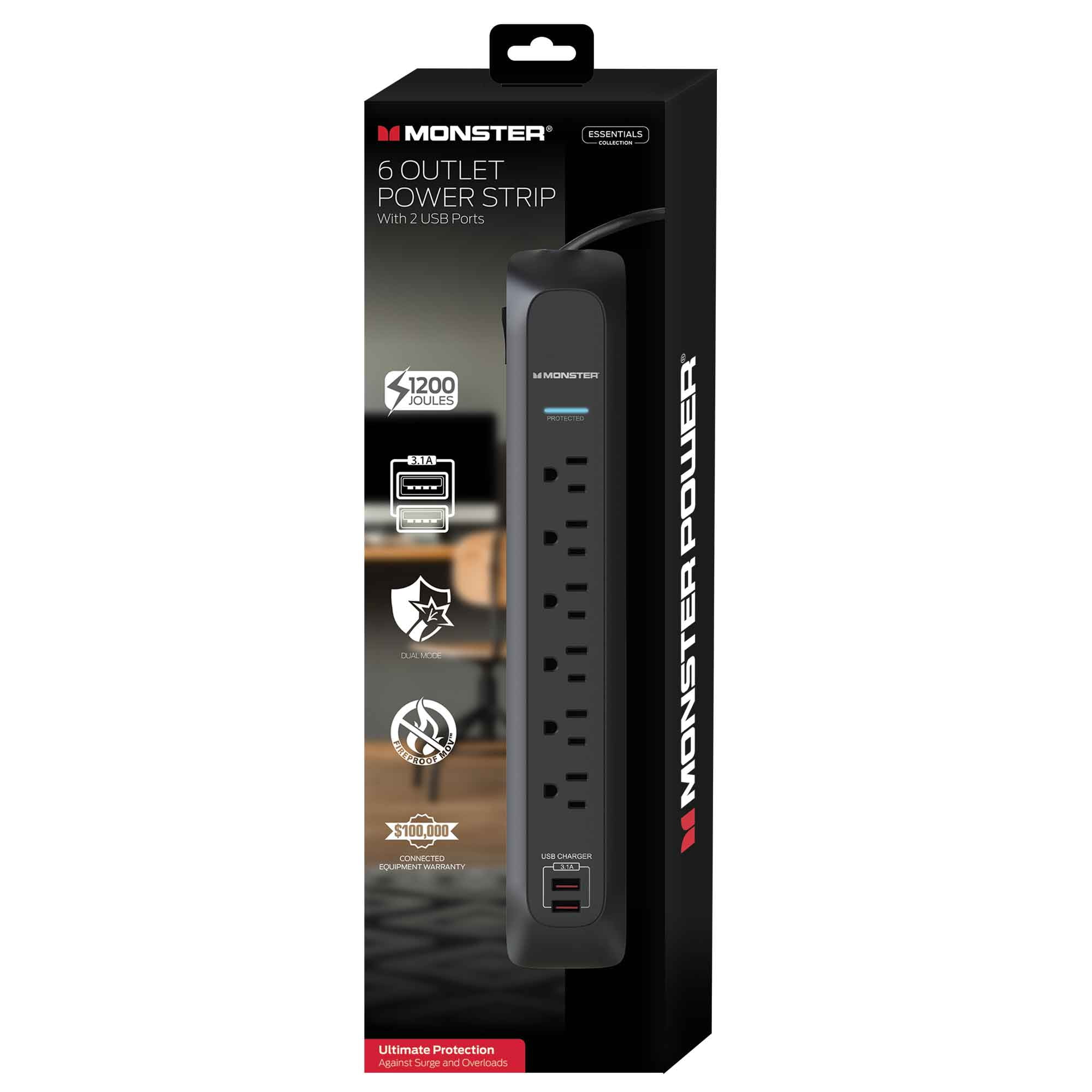 Monster 6Outlet Power Strip with 2 USB Ports