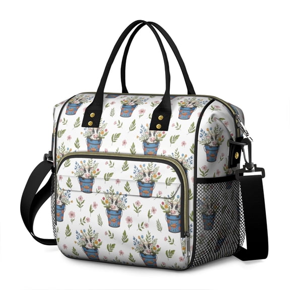 Highland Cow and Flower Print Insulated Leakproof Lunch Box for Women, Large Lunch Bag for Tween Teen Adult, Loncheras Para Mujer for Work Beach Travel Picnic Camping
