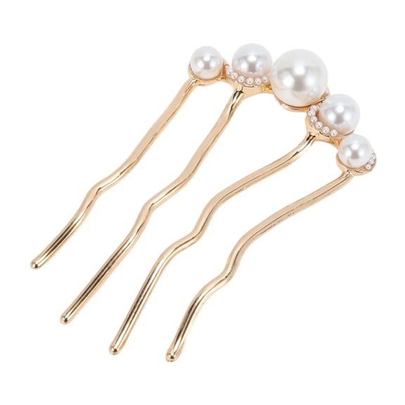 Unique Bargains 1 Pc Decorative Hairpin Fashion U-shaped Faux Pearls Hair Hairpin for Women Gold Tone