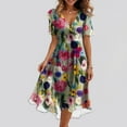 thumbnail image 2 of Qwertyu Spring Dresses for Women 2025 Boho Floral Printed Chiffon Dresses Elegant V Neck Belted Summer Wedding Prom Cocktail Midi Dress Multicolor XL, 2 of 4