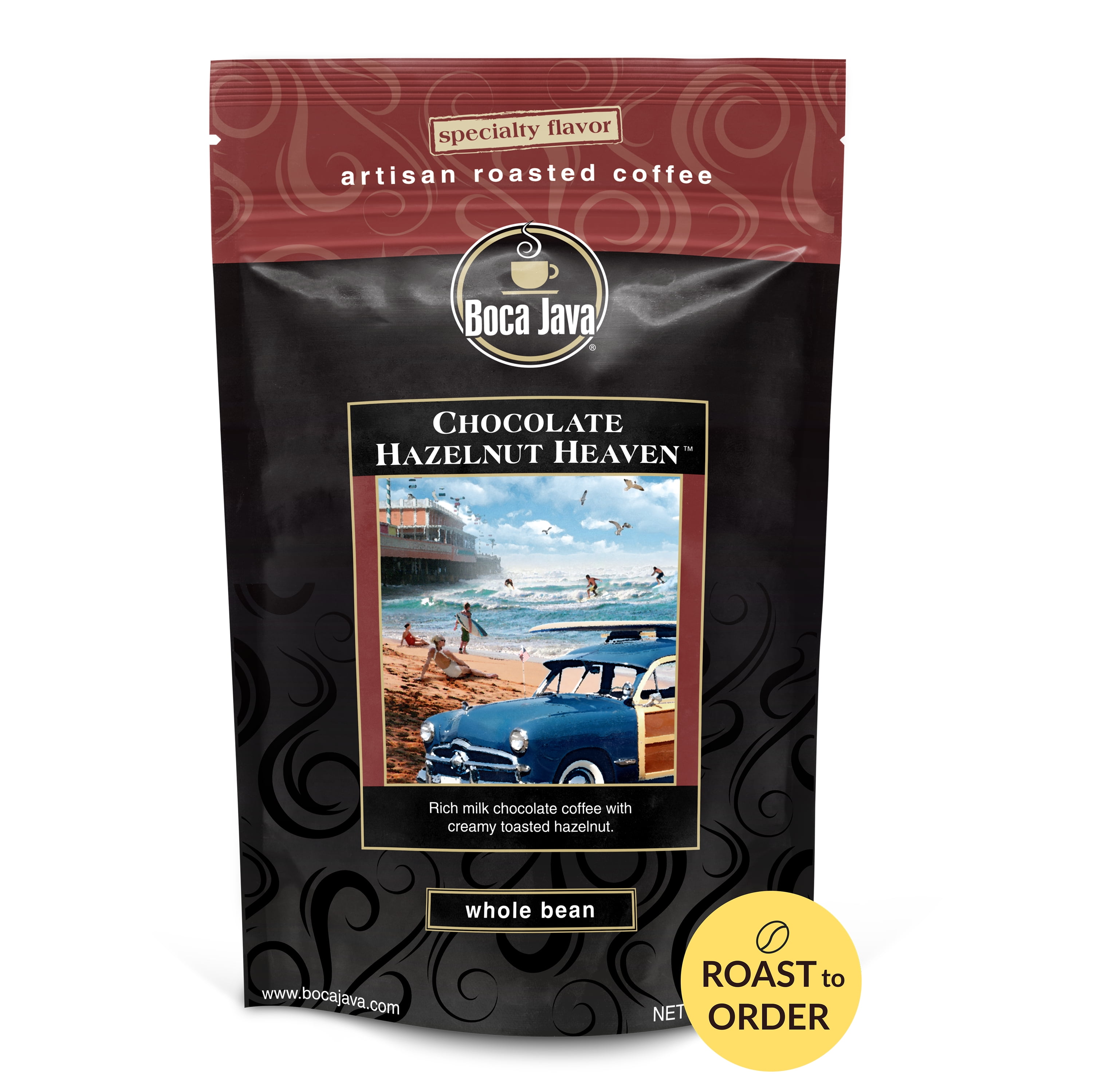 Boca Java Chocolate Hazelnut Heaven Flavored Whole Bean Coffee, 8 oz. Bag, Roast to Order