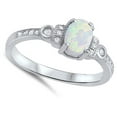 thumbnail image 4 of CHOOSE YOUR COLOR Oval White Simulated Opal Vintage Ring .925 Sterling Silver Band CZ Female Size 5, 4 of 4