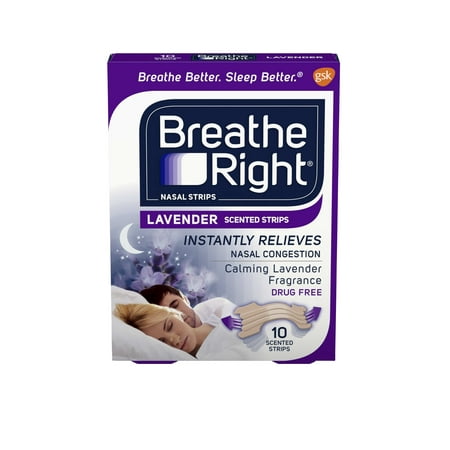 Breathe Right Calming Lavender Scented Drug-Free Nasal Strips for Nasal Congestion Relief, 10 (Best Cure For Snoring)